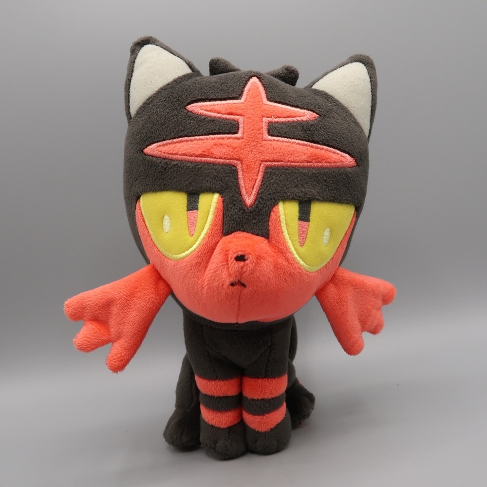 Pokemon Center Litten Kitten Plush Stuffed Animal Sitting 8 in tall 2016 Toy Cat